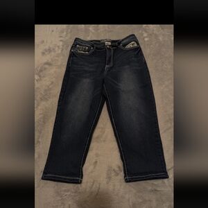 Revolt Capri Jeans Women's 10 Blue Dark Wash Bedazzled Cotton Blend